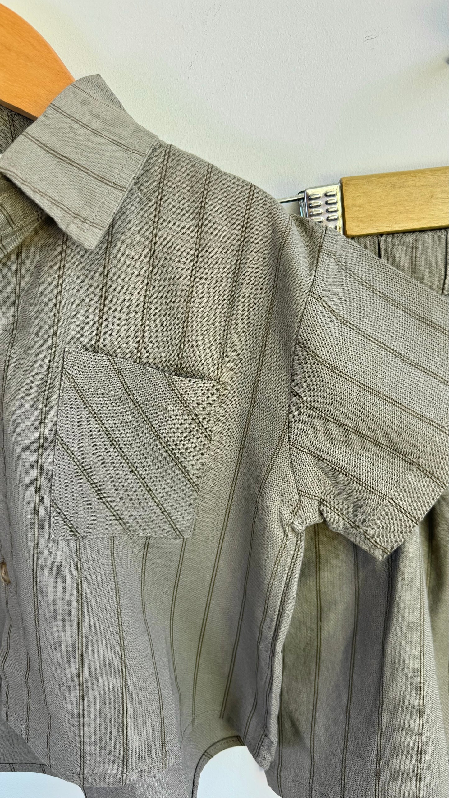 Boys - Striped Summer Long Bermuda & Shirt Set (Green)