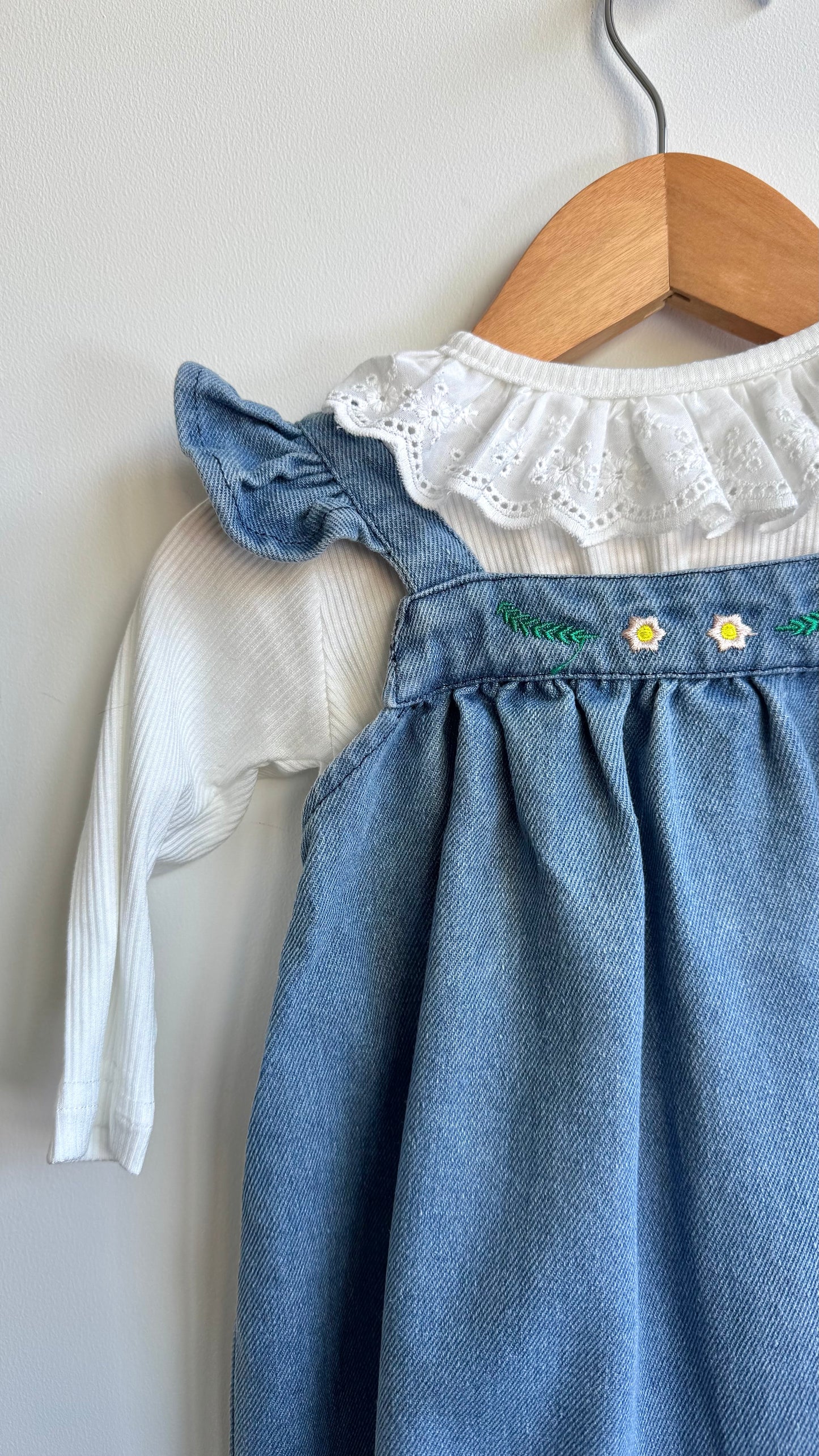 Girls - Denim Embroidered Romper & Top Set