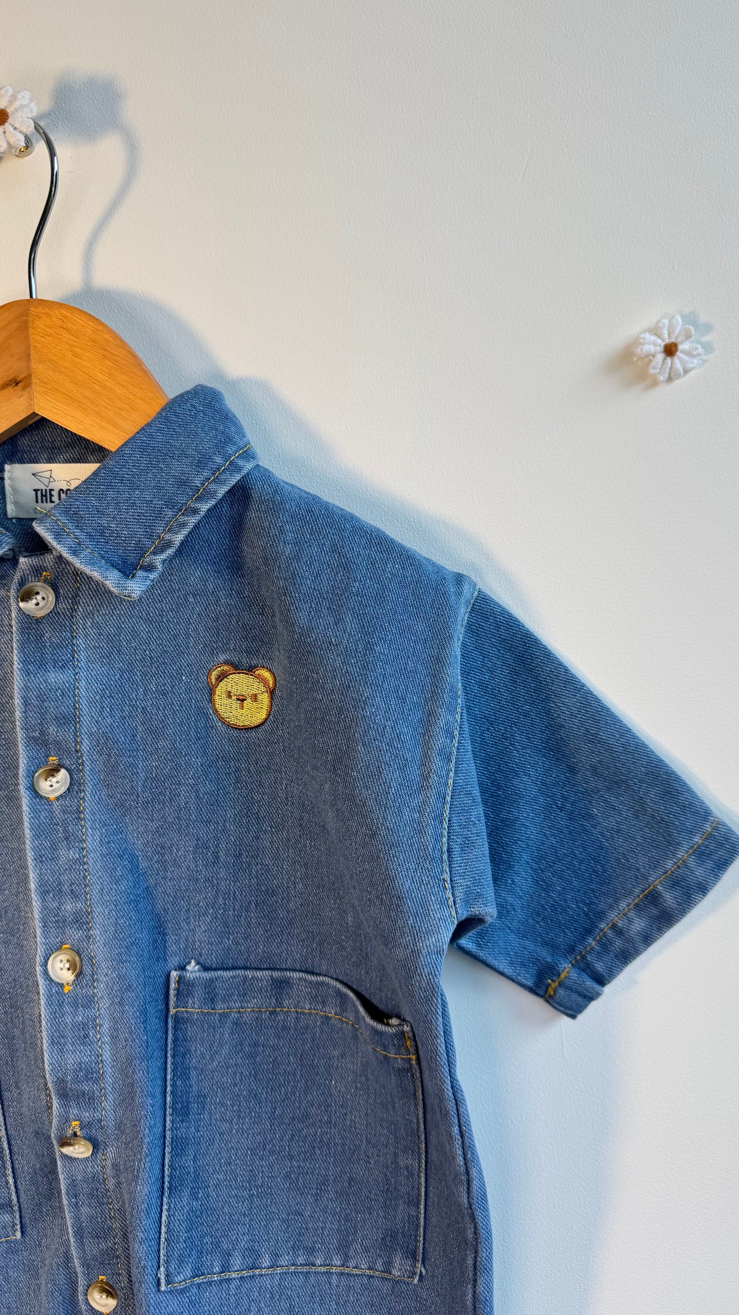 Boys - Denim Embroidered Little Bear Jumpsuit