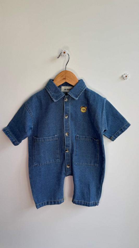 Boys - Denim Embroidered Little Bear Jumpsuit