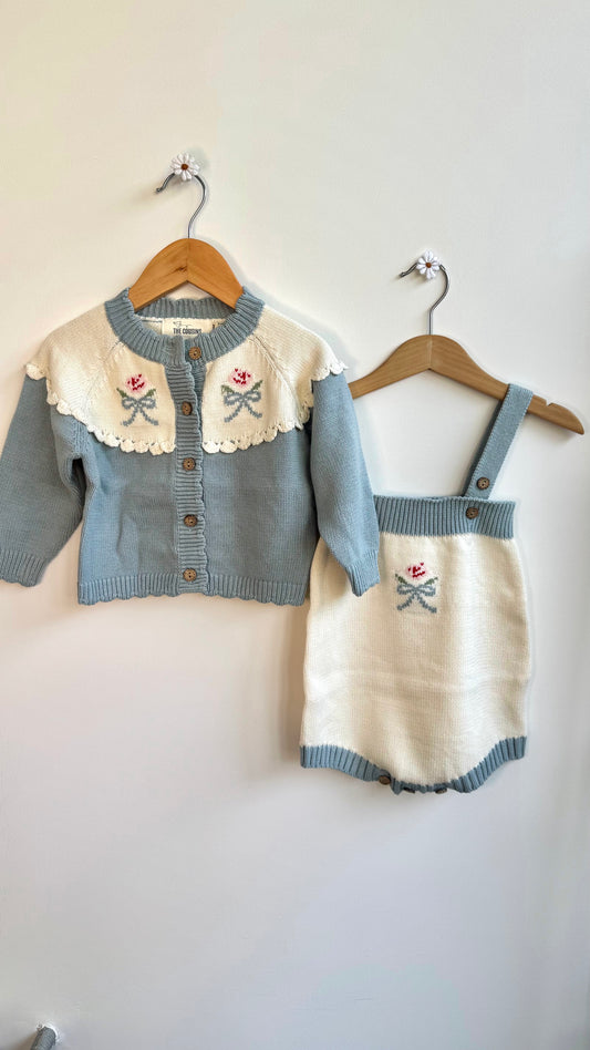 Girls - Alexandra Knit Romper & Cardigan (blue)
