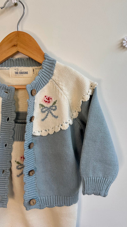Girls - Alexandra Knit Romper & Cardigan (blue)