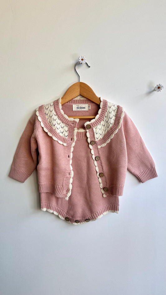 Girls - Michaella Knit Romper & Cardigan (Pink)