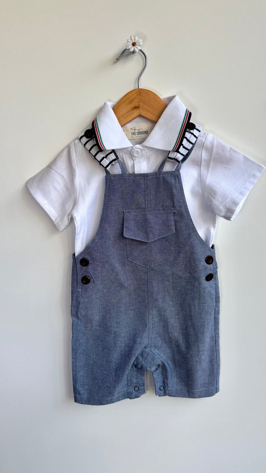 Boys - Denim Polo Romper Set