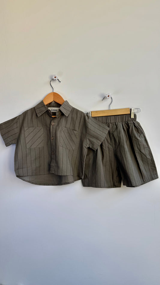 Boys - Striped Summer Long Bermuda & Shirt Set (Green)