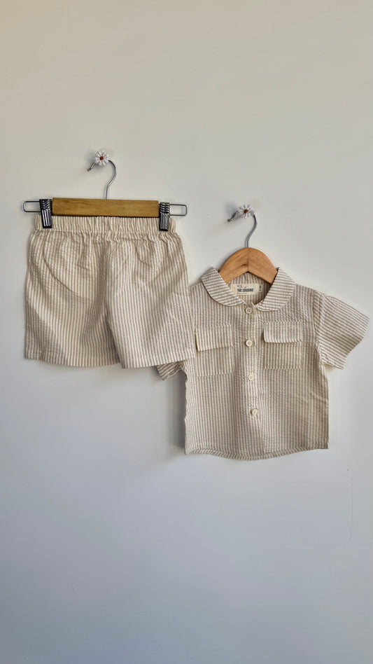 Boys - Summer Striped Clothing Set (Beige)