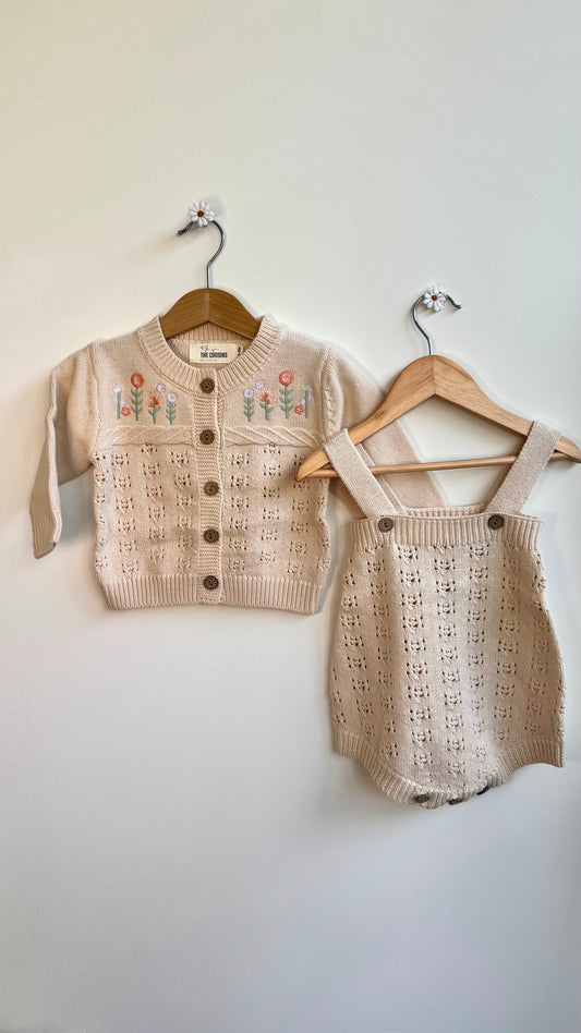 Girls - Gabriella Knit Romper & Cardigan (Beige)