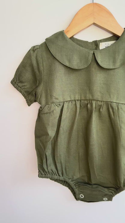 Girls - Linen Romper with Collar
