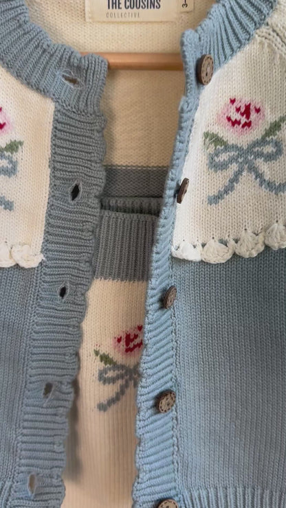 Girls - Alexandra Knit Romper & Cardigan (blue)