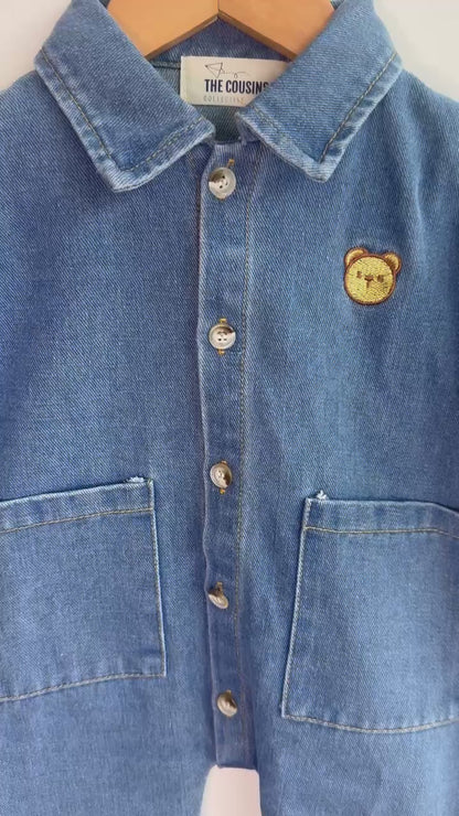 Boys - Denim Embroidered Little Bear Jumpsuit